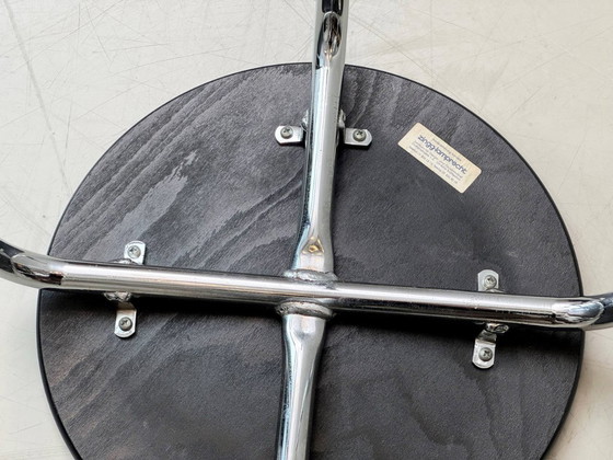 Image 1 of Tabouret à structure chromée et assise en bois, par Zingg-Lamprecht, années 1970