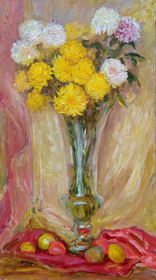 Dipinto a olio originale Natura morta Bouquet di fiori Atmosfera autunnale
