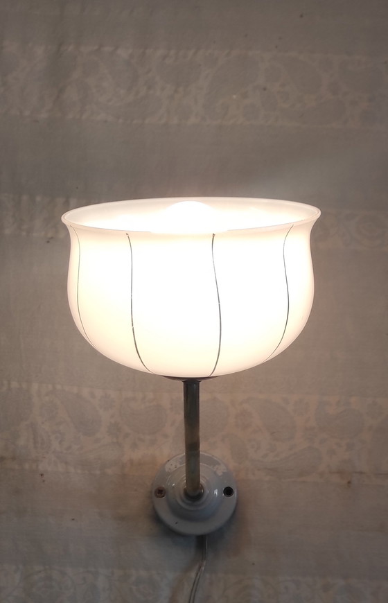 Image 1 of Vintage wall sconce in brass, porcelain and opaline glass - mid-20th century