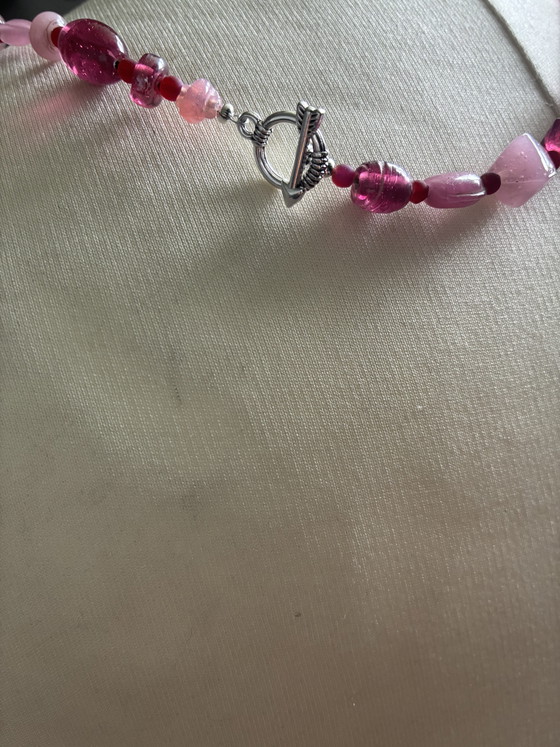 Image 1 of New necklace 60 cm with pink vintage beads and pendant