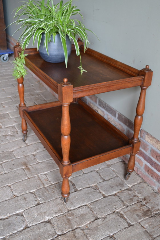 Image 1 of Antique Oak Wooden Tea Trolley