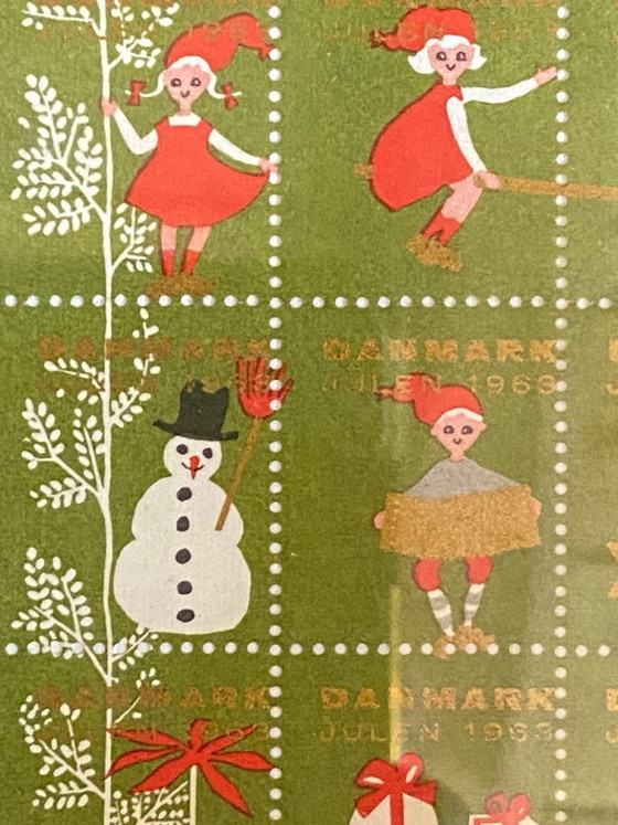 Cinque fogli originali incorniciati di francobolli natalizi danesi (1959-1964) – Stampe artistiche, Carta (photo 6 of 20)