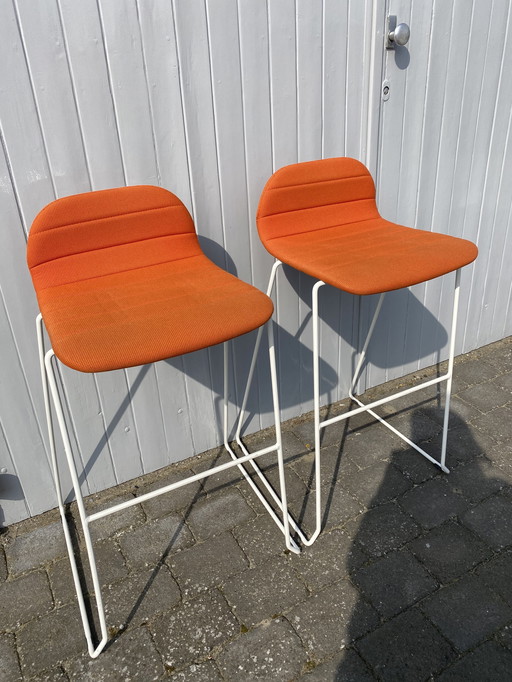 2 Vintage Retro Orange Bar Stools
