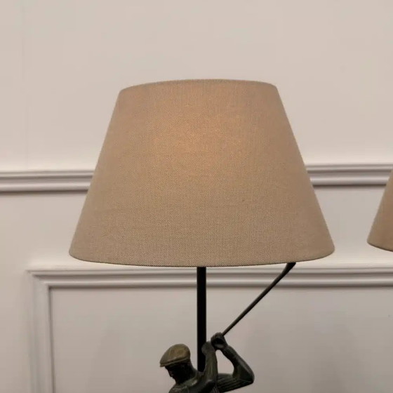 Set di Lampade da Tavolo Golfers in Bronzo, Legno, Klassiek (foto 3 di 9)