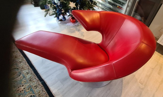 Image 1 of Leolux Parabolica swivel armchair in red leather