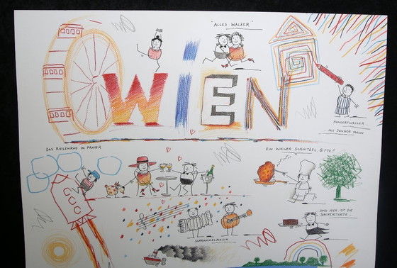 Image 1 of Schlote, Wilhelm - Ruota panoramica di Vienna - disegno originale - firmato UNIKAT