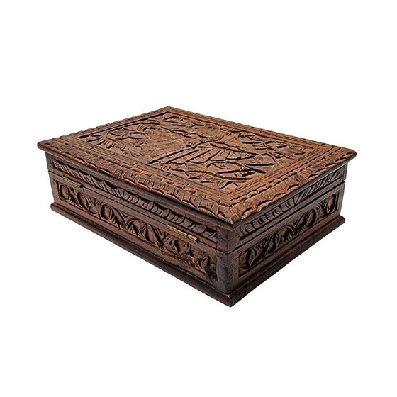 Image 1 of Auténtica talla de madera india con motivo de pavo real