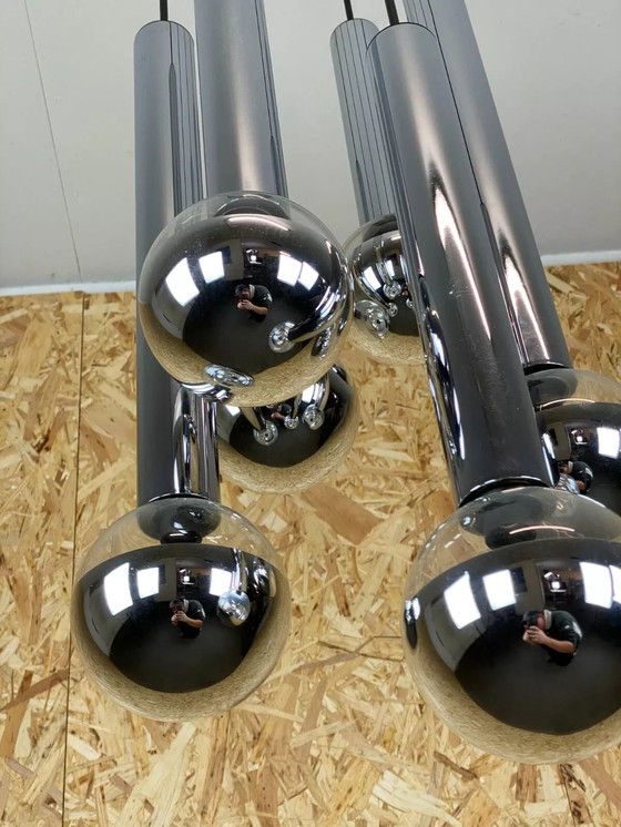 Image 1 of Lampada a cascata anni '60-'70 di Motoko Ishii per Staff Cromata a 6 fiamme