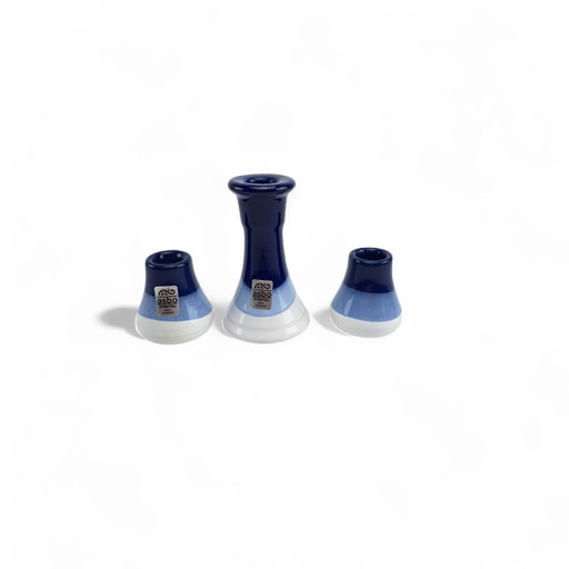 3 x ASBO ceramic candlesticks Denmark Stentoj mid-century 50s
