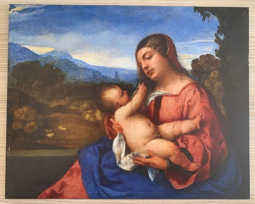 Titian (Tiziano Vecellio) "Madonna con el Niño" (Madonna Lochis) – Impresión 1:1 de Calidad Museo en Panel Rígido (38x48 cm)