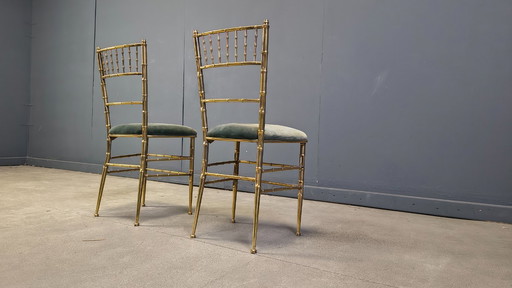 Een paar messing stoelen met imitatiebamboe, jaren 60.