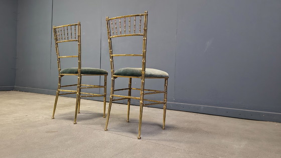 Image 1 of Coppia di sedie in ottone effetto bambù, anni '60