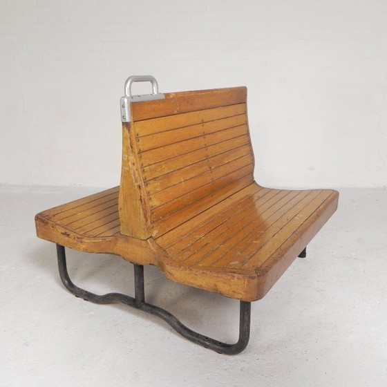 Image 1 of Double-sided teak train bench, 1930s