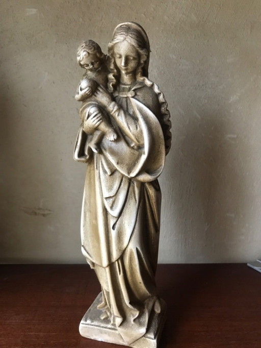Vintage beeld Maria en kind in gips