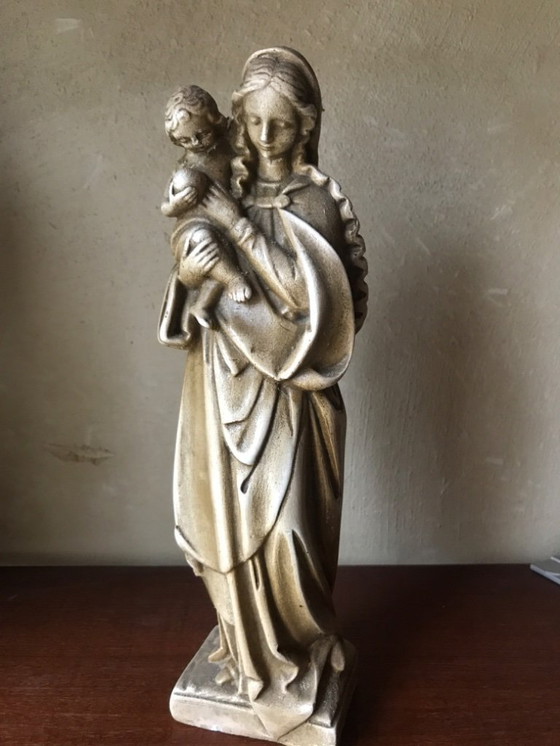 Image 1 of Vintage beeld Maria en kind in gips