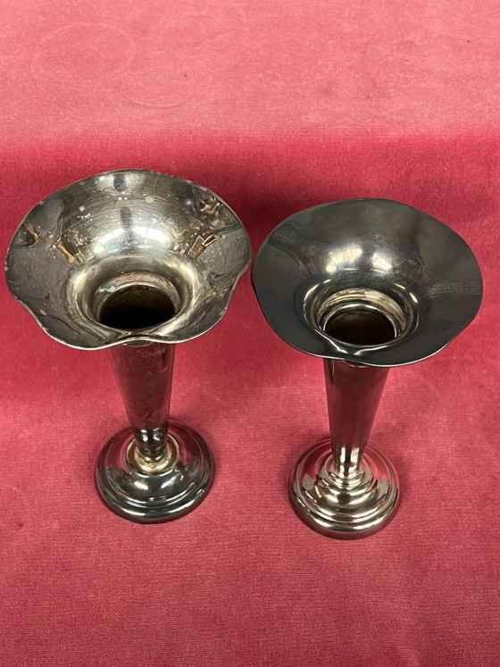 Silver plated metal vases (photo 4 of 4)