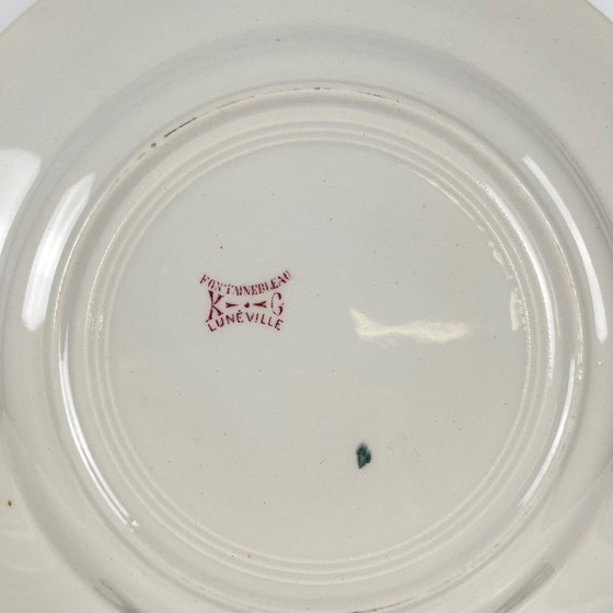 Image 1 of Set di Piatti Piani Lunéville Terre de Fer da 6 KG, "Fontainebleau", Rosa, XIX Secolo