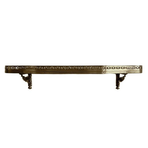 Videoregistratore vintage italiano, tavolino a mezzaluna da parete con intarsi in legno e ottone, anni '50 (photo 5 of 13)