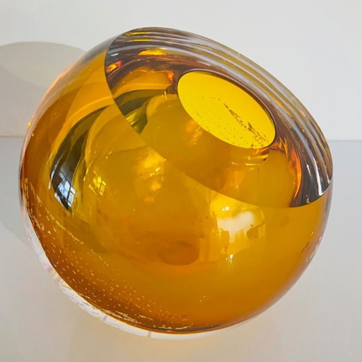 Objet en verre unique « TOPAZE D'OR » par George Broft