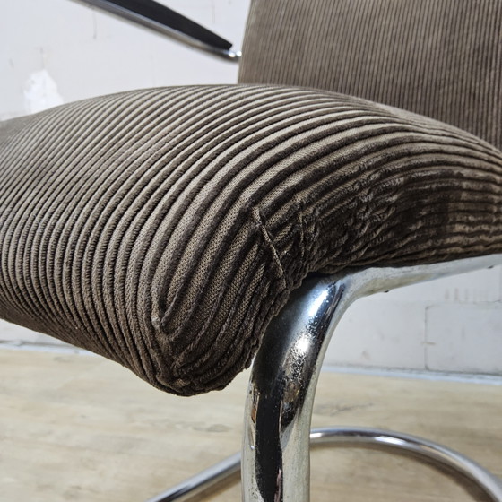 2x Vintage Toon De Wit (Gebroeders De Wit) Stoelen Met Leuningen Beige Ribstof (1940s) Dutch Design (photo 13 of 15)