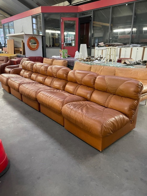 Image 1 of Fauteuils de salon en cuir cognac vintage italien moderne des années 1970
