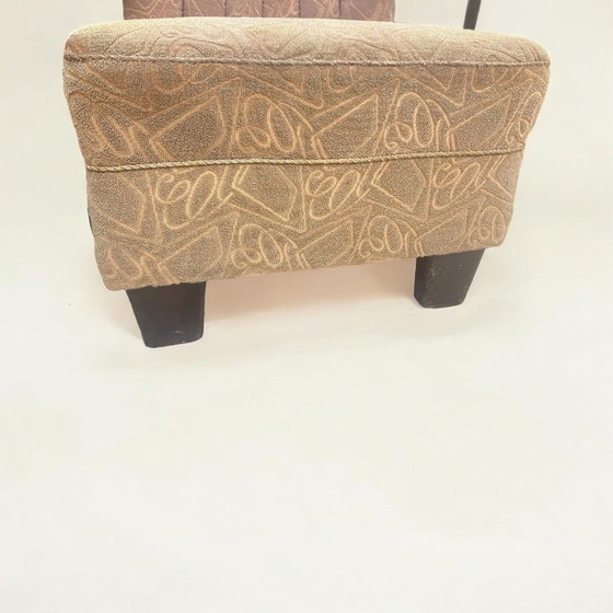 Image 1 of Art Deco Bugholzsessel - ca. 1940er Jahre deutscher Cocktailsessel mit Bugholzarmlehnen und grünem Brokatbezug.