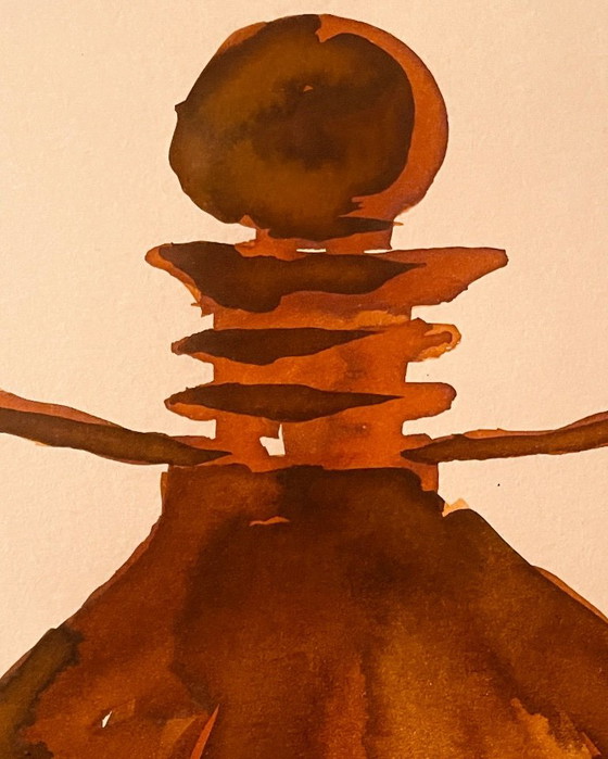 Image 1 of Dipinto ad acquerello e inchiostro firmato Wabi Sabi Vase Fez