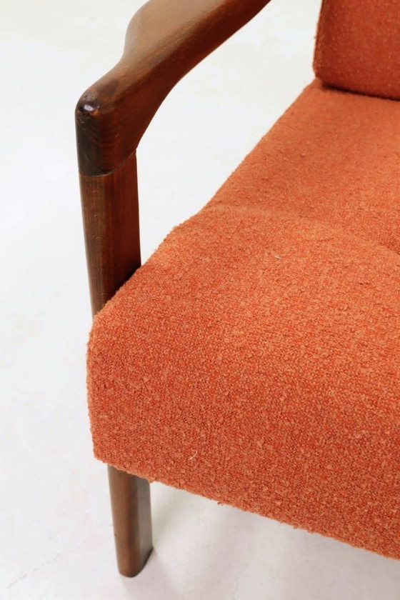 Image 1 of Poltrona vintage con cuscini arancioni papaya, design classico, poltrona lounge MCM, 1960, Polonia