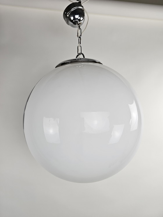 Image 1 of Large globe lamp diameter 45cm Italy 60s glass white and purple