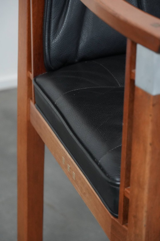 Image 1 of 4 x Schwarze Schuitema Art-Deco-Esszimmerstühle aus Leder mit Armlehnen aus der Decoforma-Serie