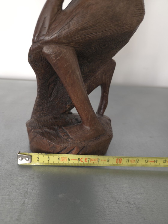 Image 1 of African statue of a woman with a bowl