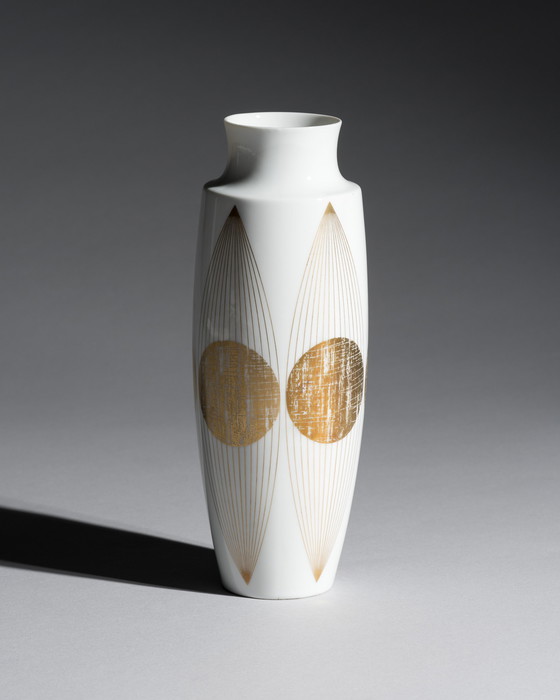 Image 1 of Fürstenberg E.A. Sunderman Vase Gold & White Porcelain West Germany Space-Age