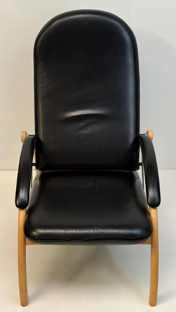 Image 1 of Vintage Scandinavisch design leesstoel / fauteuil Optima Ingmar Relling voor Westnofa zwart leer houten frame