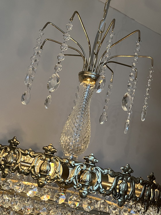 Image 1 of Vintage Crystal Chandelier Pendant Lamp Bronze Gold Frame