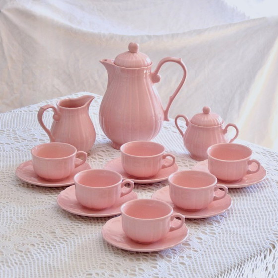 Image 1 of Antique pink coffee service signed Salins-les-Bains