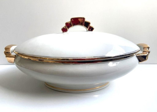 Soupière Légumier Plat de Service Centre de Table Porcelaine Fine Non Signée Art