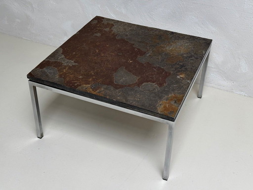 Mid-Century coffee table with stone top and chrome base
