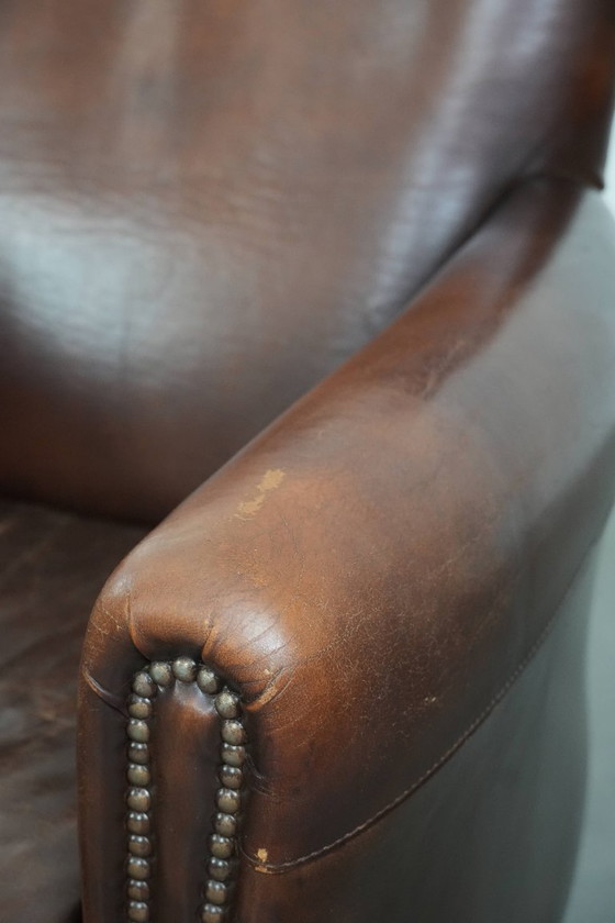 Image 1 of 2 x Vintage schapenleren fauteuil met prachtige warme kleuren