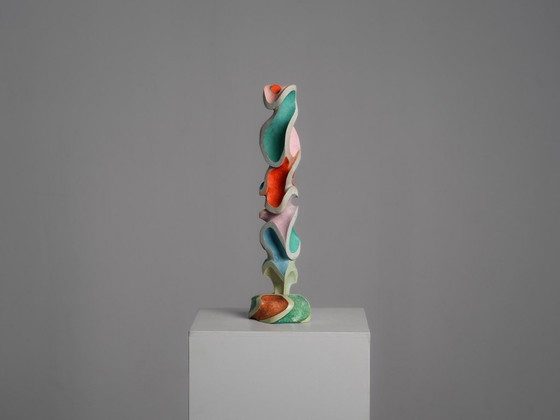 Sculptures Abstraite Polychrome en Bois, Attribuée à Ivan Stoyanov, Bulgarie, 1981 (photo 4 of 10)