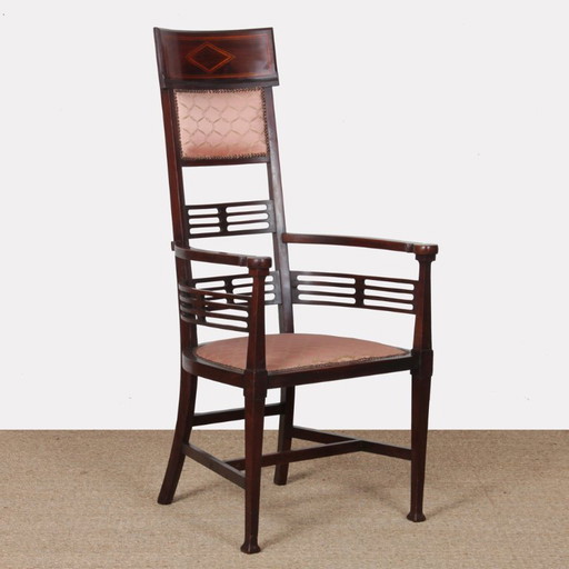 Engelse fauteuil van J.S. Henry, Arts and Crafts-stijl, eind 19e eeuw.