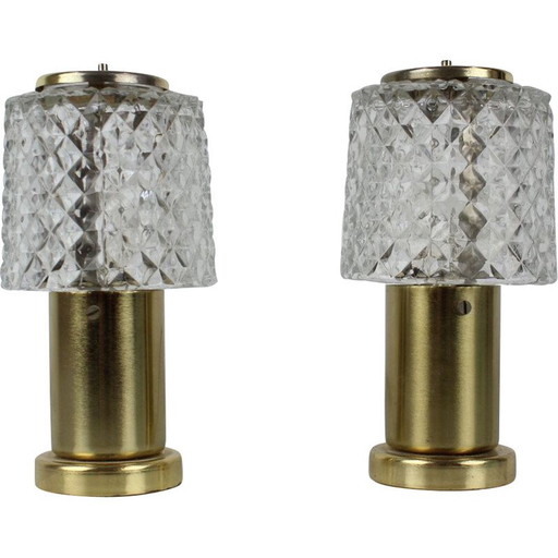Pair of vintage gold table lamps by Kamenický Šenov for Preciosa, Czechoslovakia 1970