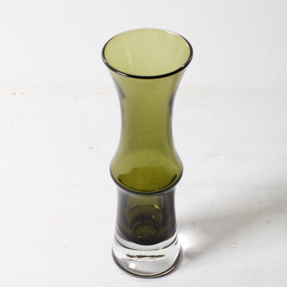 Image 1 of Vintage Small Olive Green Glass Vase - Tamara Aladin Riihimäen Lasi Finland 1960s