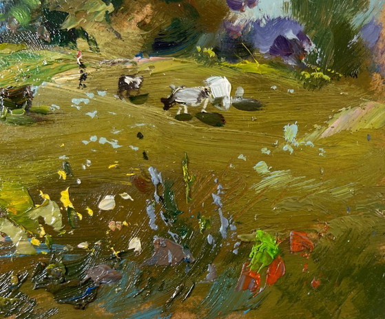 Image 1 of Original Oil Painting: Summer Nature Landscape - Afternoon on the Pasture