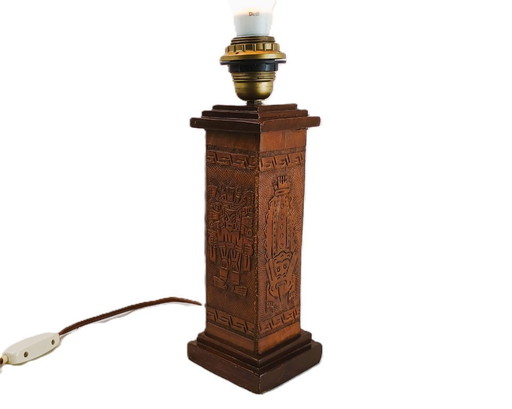 Vintage 1960s Leather Totem Lamp Angel L. Pazmino Aztec Inca maya Brutalist Design, Mid Century Modern Muebles De Estilo