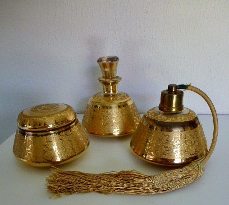 Vintage Boudoir Set / Toilet Set / Dressing Set, Filigree Gold.