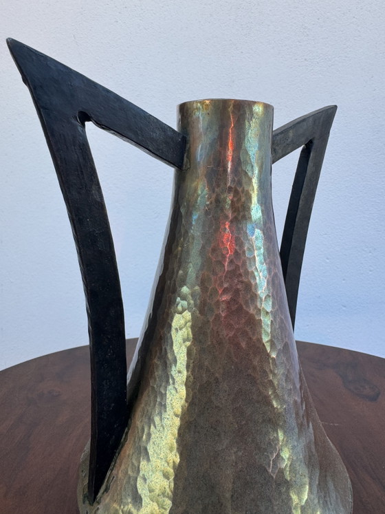 Art Nouveau Vase, Hammered and Flamed Copper (photo 10 of 12)