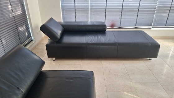 Image 1 of 2 black leather designer sofas by FSM (De Sede) model Velas