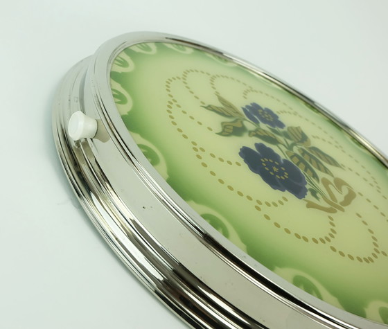 Image 1 of 1930er drehbare Tortenplatte Glas-Chrom-Tortenplatte mit Blumendekor