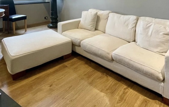 Flexform divano a tre posti con pouf, color crema, Divani 3 posti, Tessile, Legno, Design (foto 5 di 5)