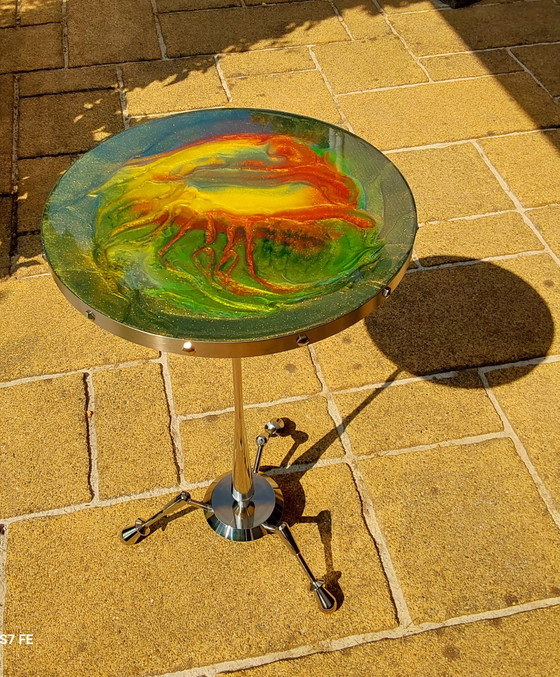 Image 1 of RVS BIJZETTAFEL MET EPOXY BOVENBLAD. 